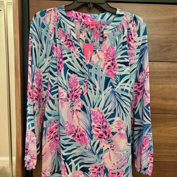 Lilly Pulitzer NWT Elsa Silk Top Mr Peacock Blue - Picture 3 of 6